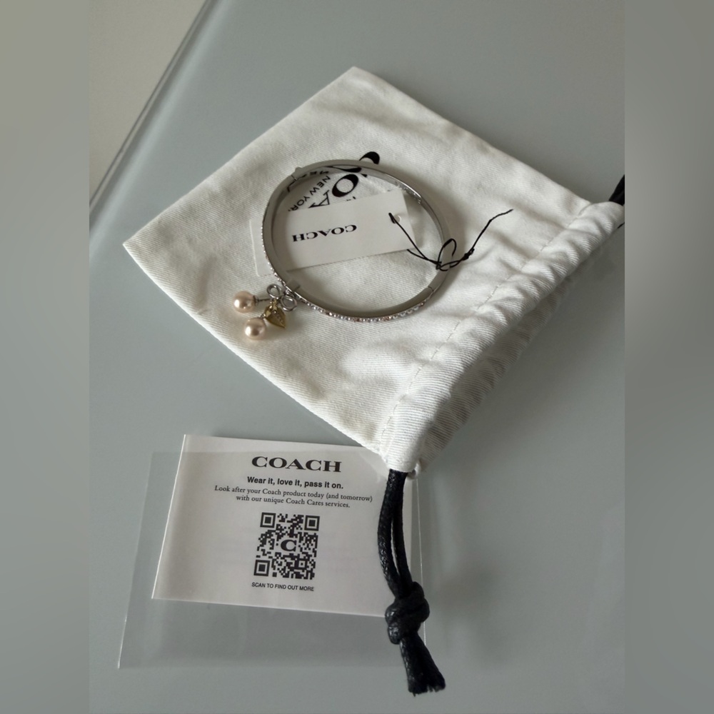 Coach Silver pave bracelet Bangle with Pearl cherry Charm - Picture 2 of 4